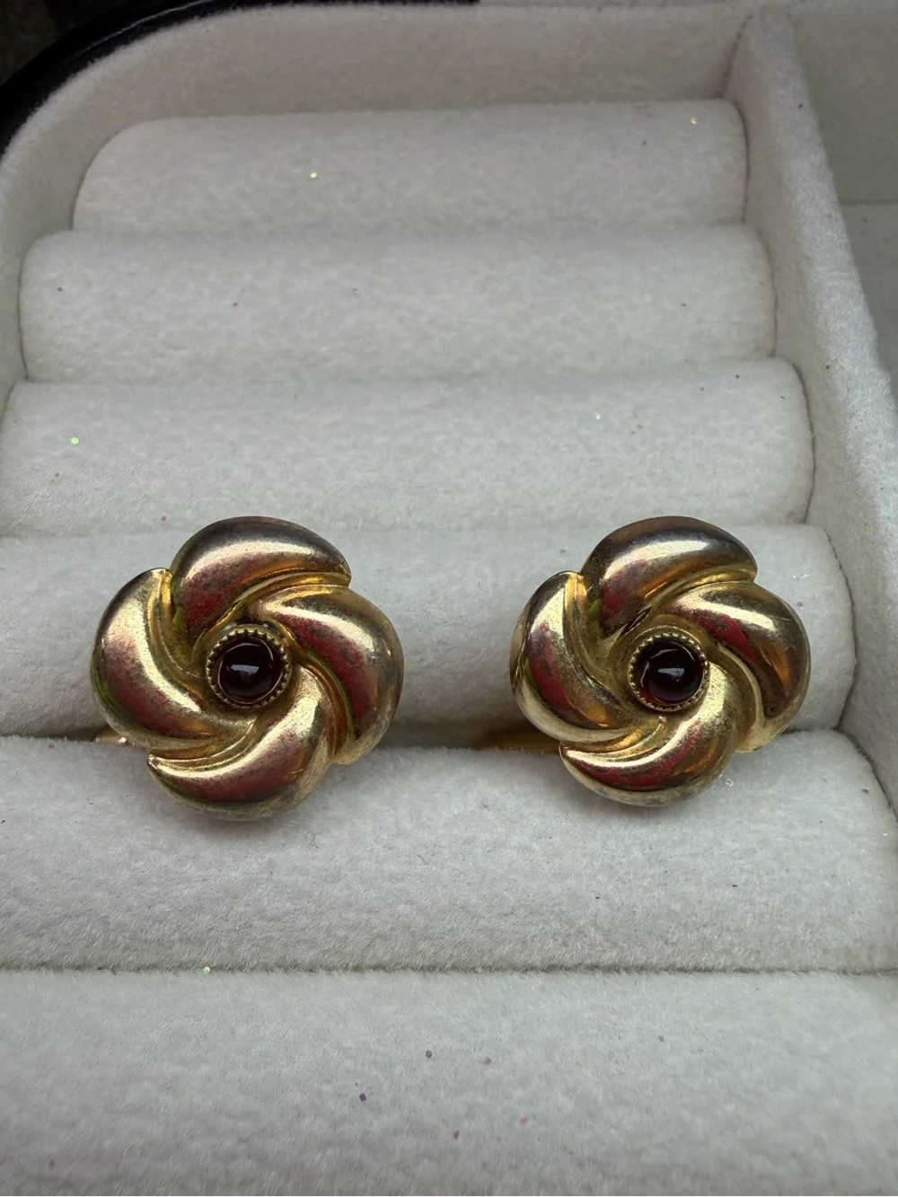 Gold-Tone Swirl Cufflinks with Black Center - Men Accessories